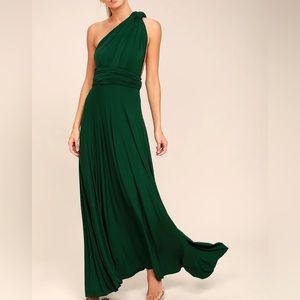 Small Lulu’s Forest Green “Tricks of Trade” Maxi Jersey Knit Bridesmaid Dress